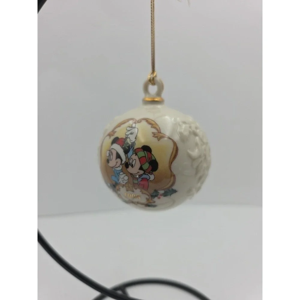 Lenox Disney Mickey Minnie Under Mistletoe Ornament 1998‎ PorcelainGold